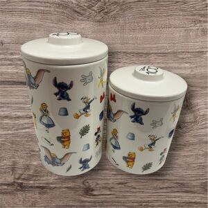 2 New Disney Ceramic Cookie Jars Canisters W/Lids  Alice Pooh Stitch Mickey